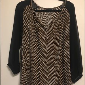 Ann Taylor Mesh Long Sleeve Chevron Blouse